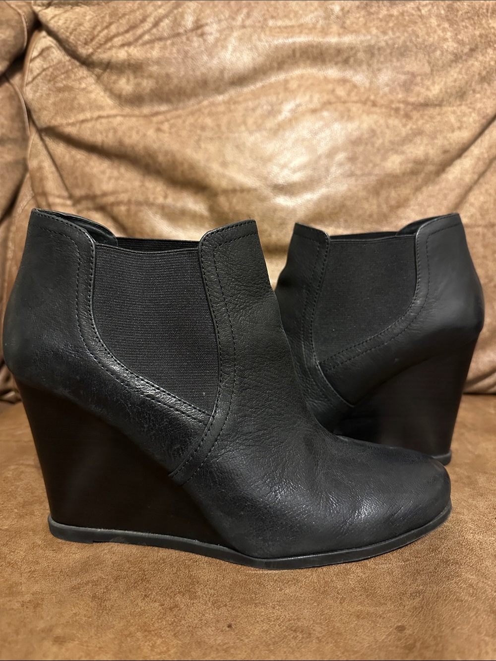 Audrey Brooke Black Cindy Wedge Ankle Booties